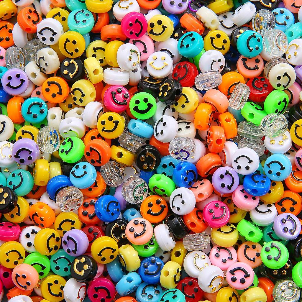 500Pcs Round Shape Acrylic Beads Spaced Smile Beads For Jewelry Making Craft Accessories