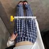 Женские синие брюки в клетку в стиле ретро с двубортной застежкой и широкими штанинами - Стиль Чжао Лусы весна-осень
