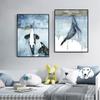 Cartoon Blue Whale Posters and Prints Animal Fish Canvas Painting Wall Art Pictures for Kid's Living Room Home Decor No Frame
