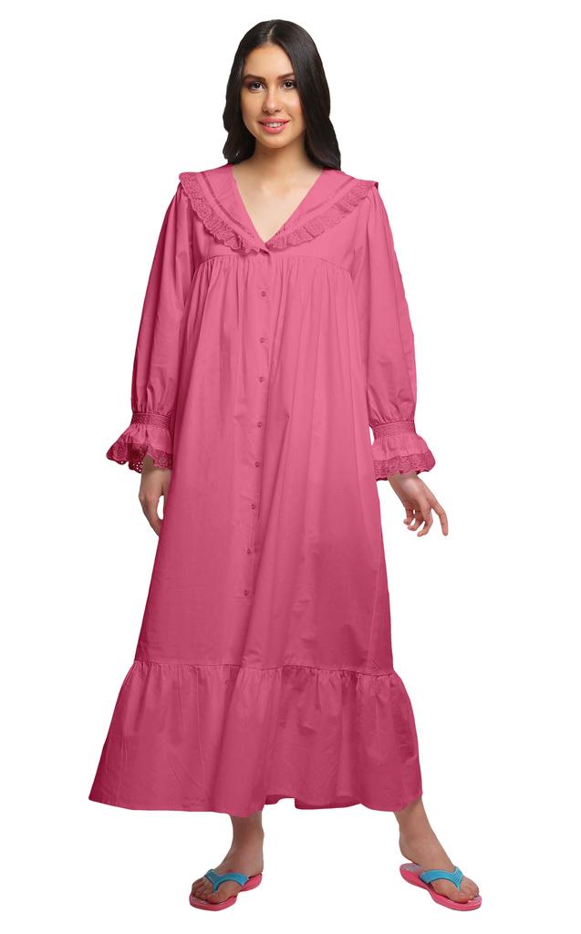 Moomaya Cotton Lace Neckline Sleepwear For Ladies Round Neck Womens