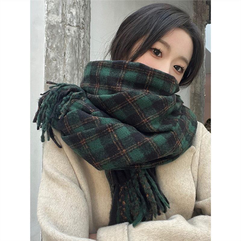 Scarf Winter New Collection Autumn/Winter Atmosphere Plaid Fringe For Couples, Warm And Student High-End Style Scarf