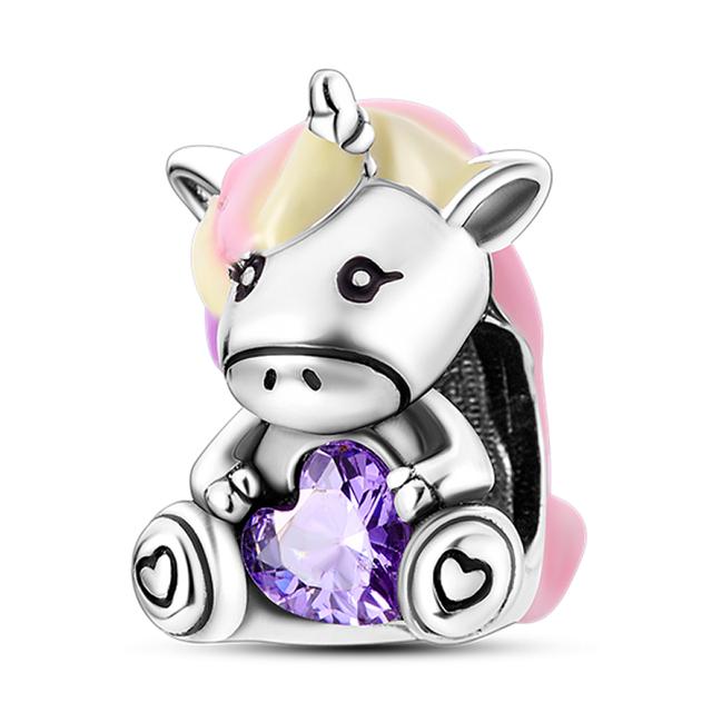 Величественный Единорог 925 Серебряных Бусин Очарование Прекрасный Красочный Кулон Подвески Браслет DIY Женские Женские Ювелирные Изделия