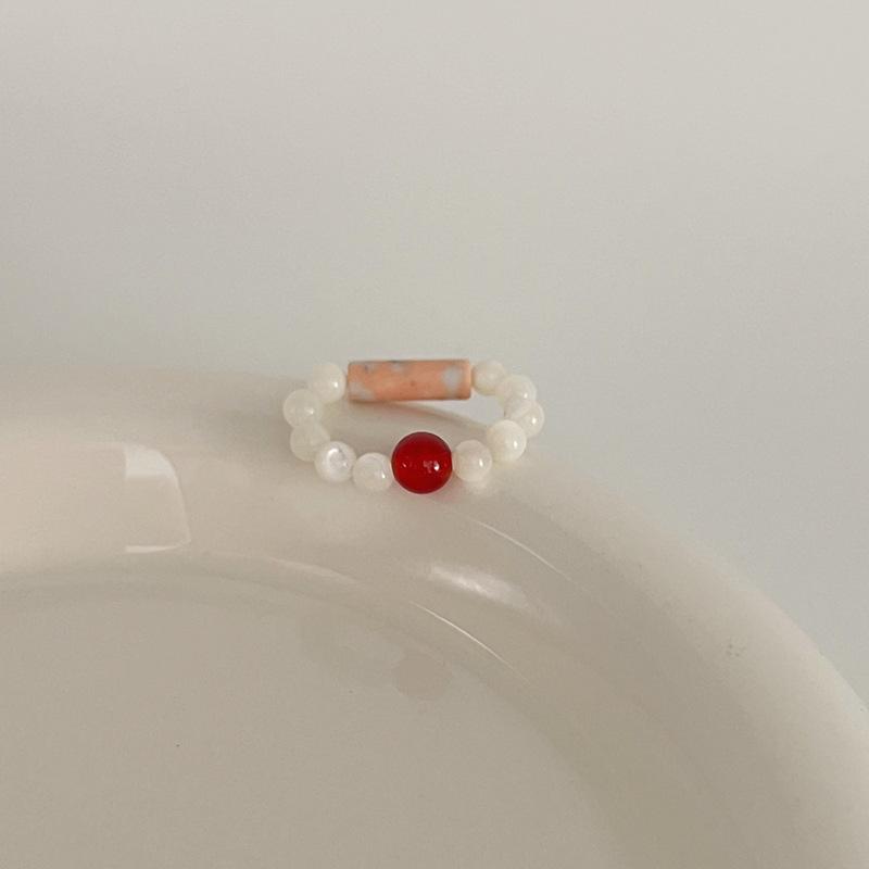 Color Crystal Beaded Ring Ins Niche Design Sense Advanced Finger Ring Light Luxury Temperament All Match Ring Accessories