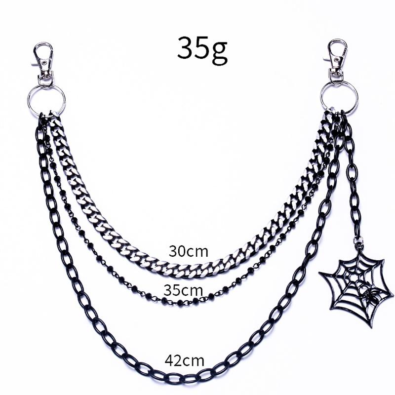 Halloween Gifts keychain Punk Black Silver Metal Pants Chain Hip Hop Spider Web Pendant Jeans Chain for Men Women Accessories