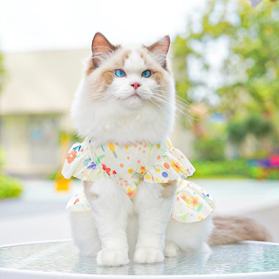 Cherry/Flower Printed Dog Dress Summer Pet Princess Skirt for Small Medium Girl Dogs Cats Cute Pet Apparel for Birthday Party