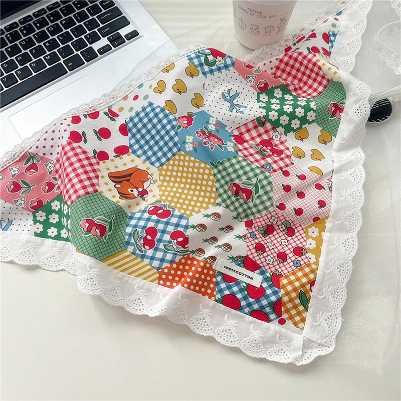 Women Lace Triangle Scarf Sweet Girls Sunscreen Scarf Spring Summer French Beach Style Hair Tie Vintage Female Lady Muslim Hijab