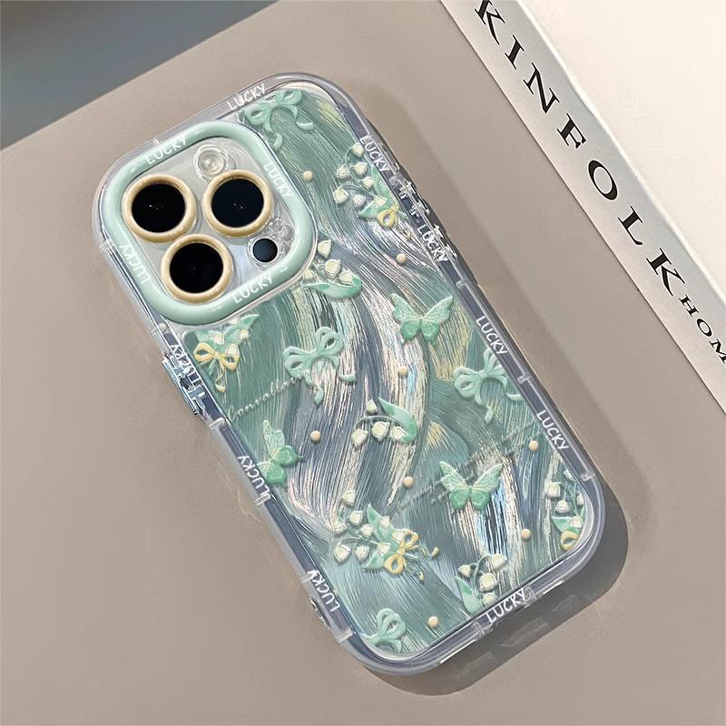 Water Rippled Butterfly Applicable To Apple 16promax Cream Feather Yarn Transparent 14 Mobile Phone Case IPhone 13 Cute