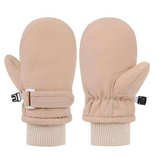 1 Pair Kids Gloves Waterproof Winter Ski Gloves Soft Fleece Lining Windproof Adjustable Strap Solid Color Threaded Gloves