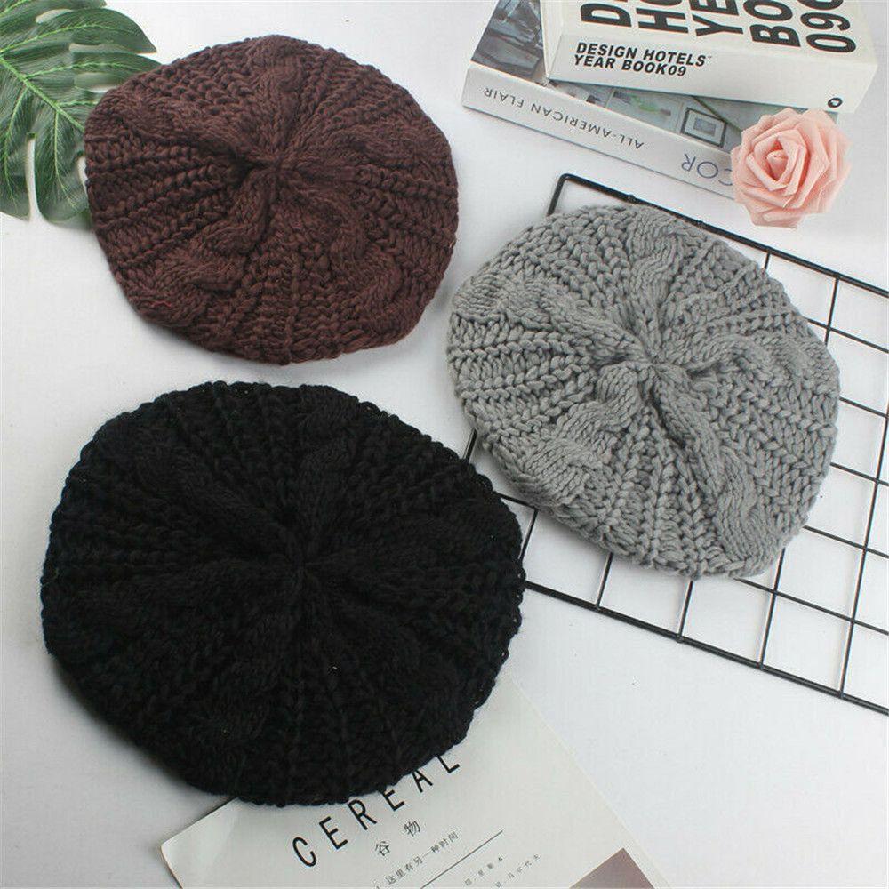 Мода Винтаж В рубчик Теплая Шапка-берет Французская Художественная Шапка Шапка Художника Вязаная Шапка