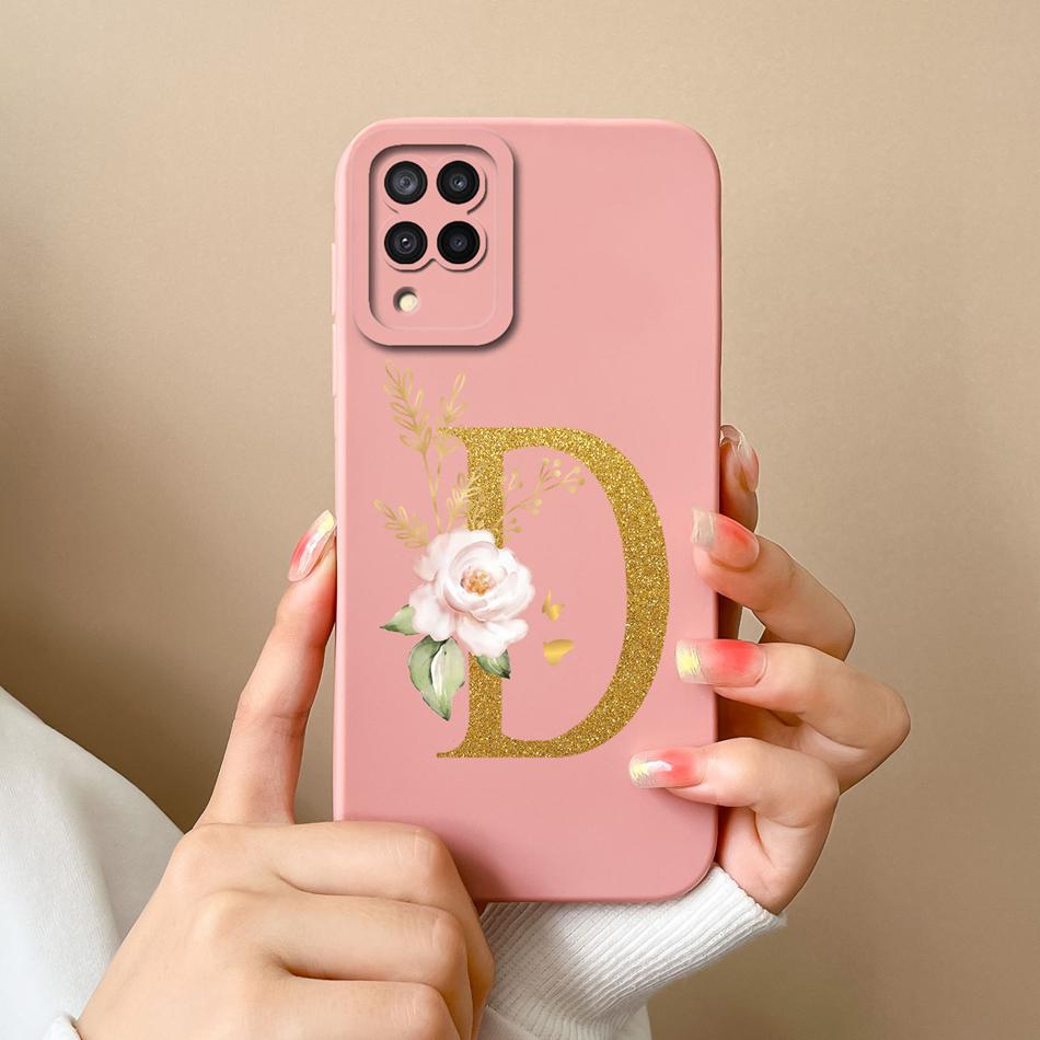 Elegant Case For Samsung M22 M32 4G 5G Rose Letter Phone Shell Lens Protective Cover For Galaxy M32 M22 Liquid Silicone Bumper