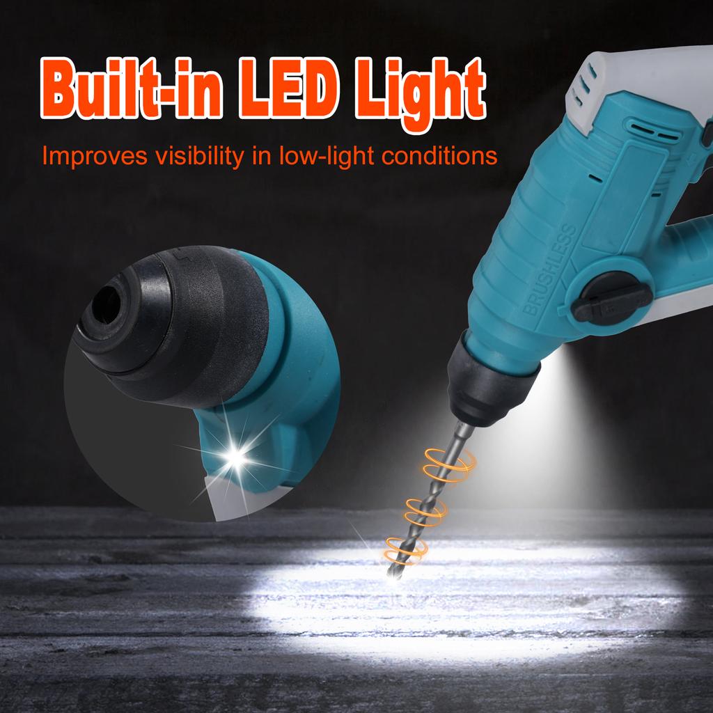 Электрический молоток 700 Вт 4000 дюймов в минуту 2,0 Дж Бесщеточный аккумуляторный молоток с переключением прямого и обратного вращения