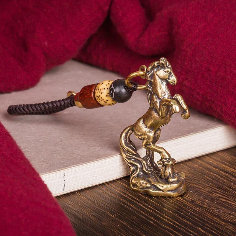 1 шт. брелок из цельной латуни, миниатюрная подвеска в виде лошади, знаки китайского зодиака, поделка, DIY украшение, брелок, животные