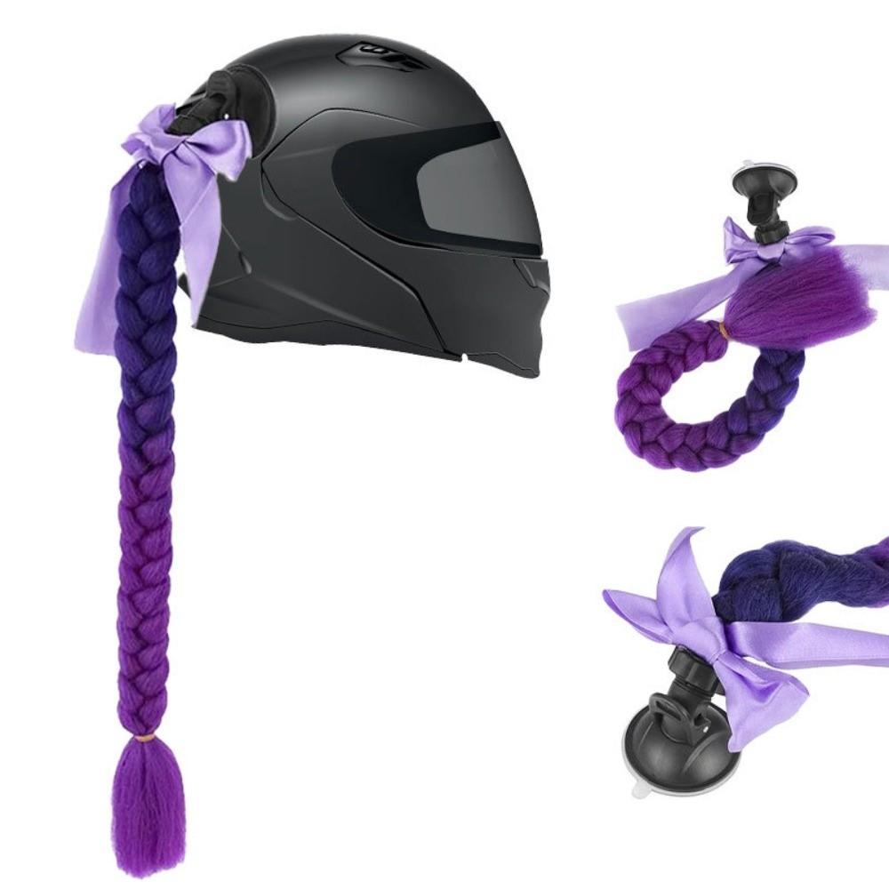 with Suction Cup Synthetic Helmet Pigtails with Bowknot Motorcycle Helmet Braids Wig  Woman