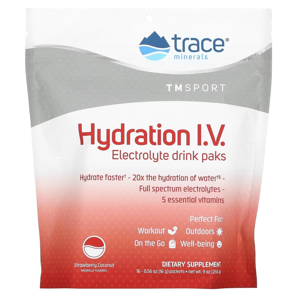 Tm Sport, Hydration Iv, Electrolyte Drink Pack, Strawberry Coconut, 16 Packs, 16G (0.56Oz) Each
