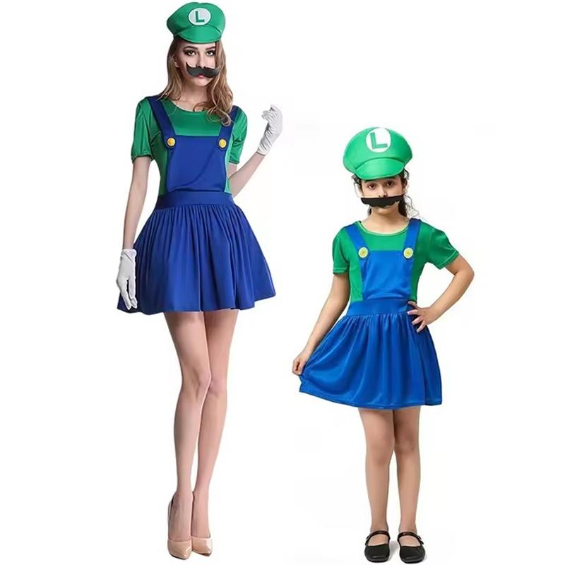 Аниме Косплей Костюм Super Mario Bros Марио Луиджи Костюм Комбинезон Шляпа Борода Наборы Костюмы Для Хэллоуина Вечеринки Ролевых Игр Для Унисекс