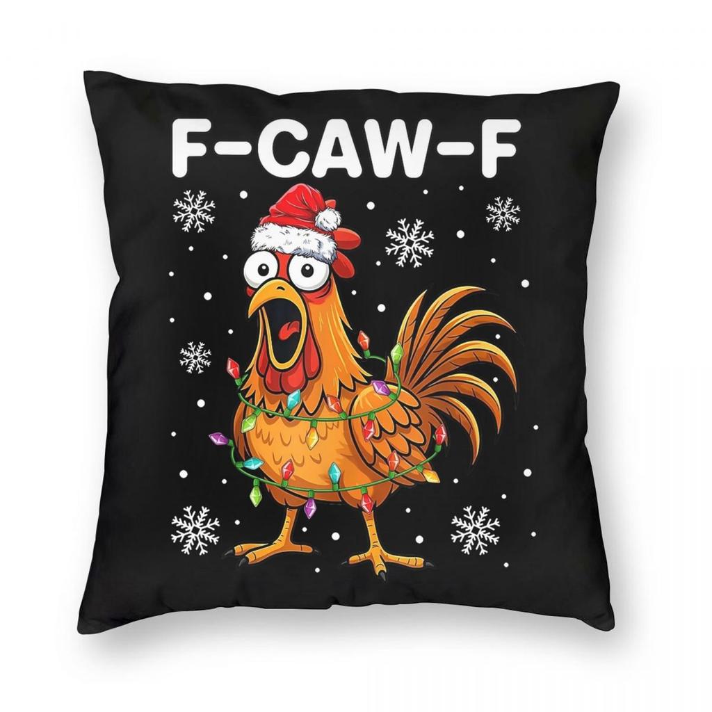 Christmas F-Caw-F Chicken Pillowcase Printed Polyester Cushion Cover Decorative Pillow Case Cover Home Zippered 18''