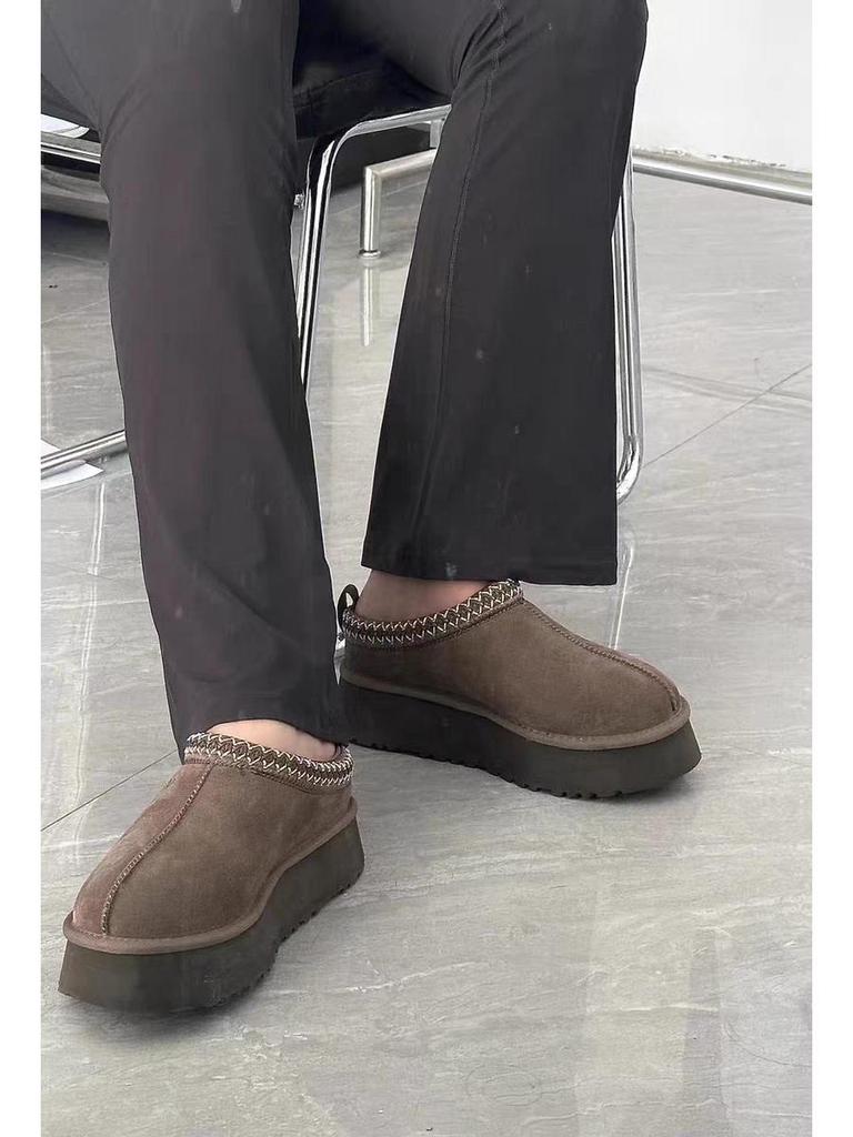 2025 Ethnic Style Snow Boots Leather & Fur Winter One-Piece Thick Sole Non-Slip Flat Furry Cotton Shoes