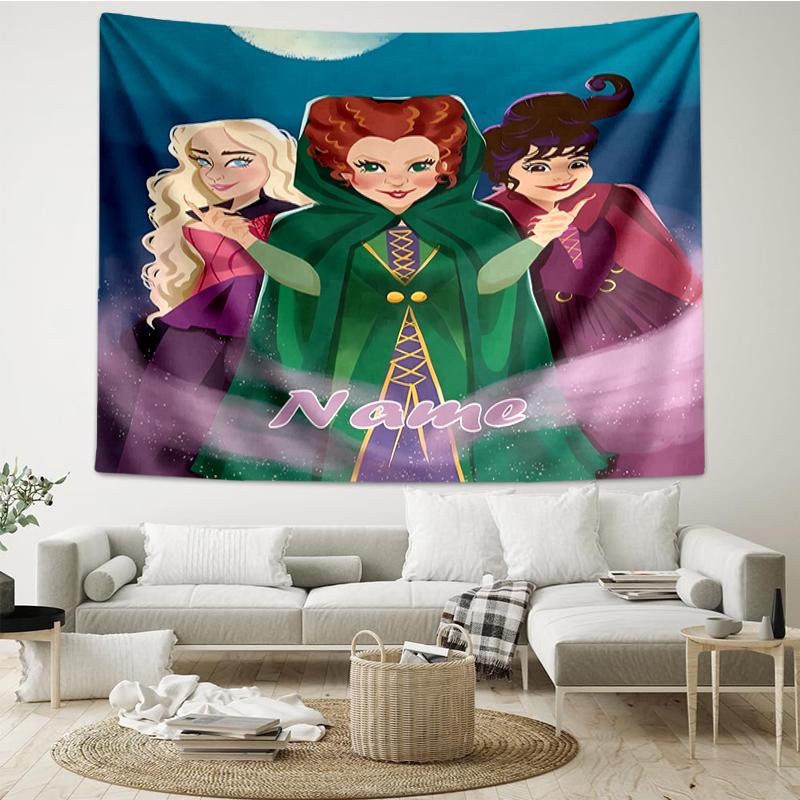 Custom Name Hocus Pocus Print Tapestry, Backdrop, Easy Setup, Ideal for Bedroom, Office & Living Room, with Aesthetic Wall Hanging Decor.