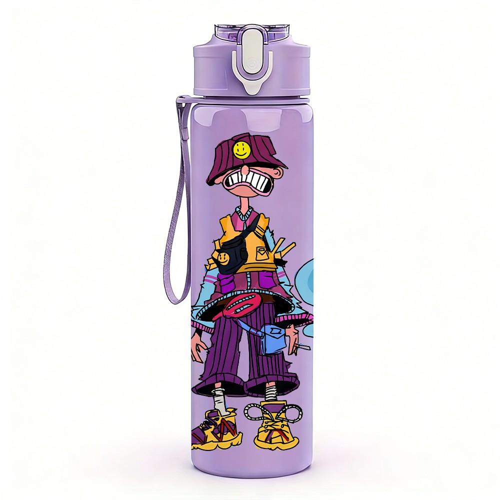1PC Cool Hip Hop Fashion Boy 750ml Color Plastic Sports Water Bottle Leakproof Flip Straw Lid Suitable for Sports Office Home Use