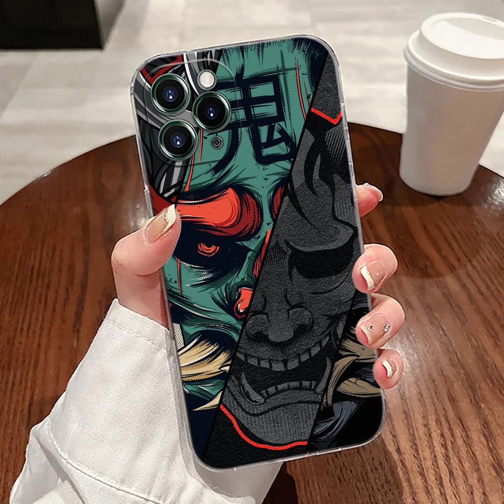 Чехол-тату для телефона Apple iPhone 17 16 15 14 13 12 11 Pro Max 16 Plus 16E 17Air 17Pro с изображением призрака самурая Ханья в стиле Укиё-э