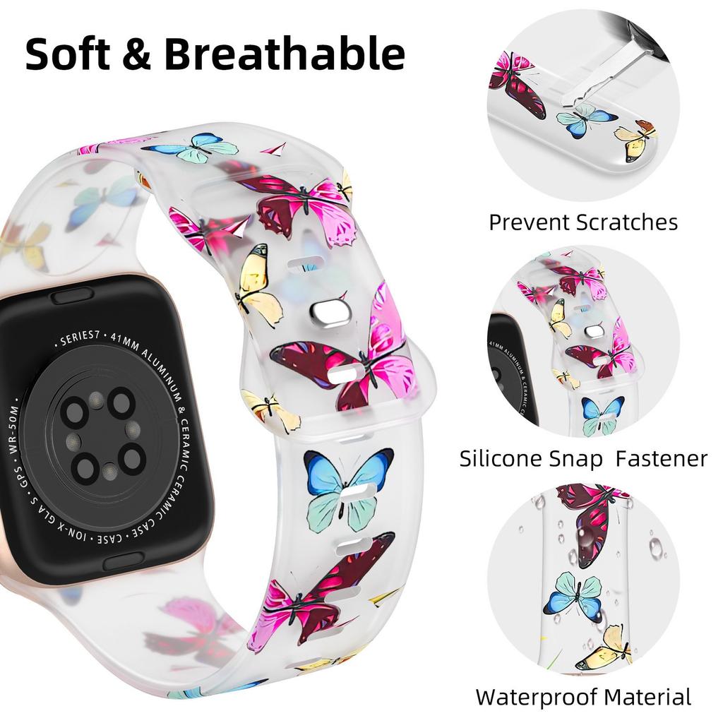 For Apple Watch 10 46mm/Ultra 2/Ultra 49mm/9 8 7 45mm/SE (2023) SE (2022) SE 6 5 4 44mm/3 2 1 42mm Pattern Design Silicone Strap Watch Band