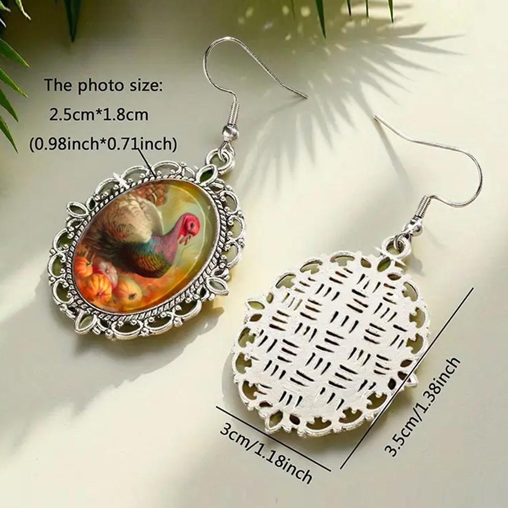 Серьги-подвески «Индейка на День благодарения» для женщин, мультяшные лисички, овальные серьги под стеклянным куполом, украшения с животными, подарки