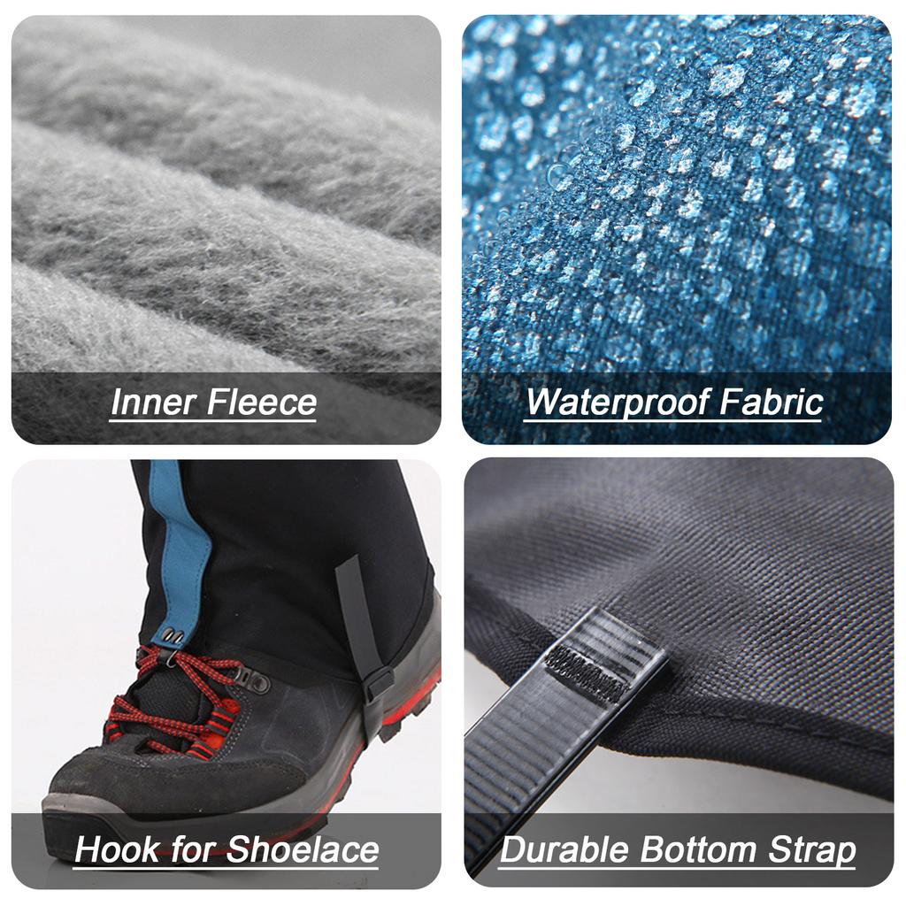 Leg Gaiters Fleece Lined Waterproof Adjustable Anti-Tear Snow Boot Gaiters for Outdoor Hiking Skiing