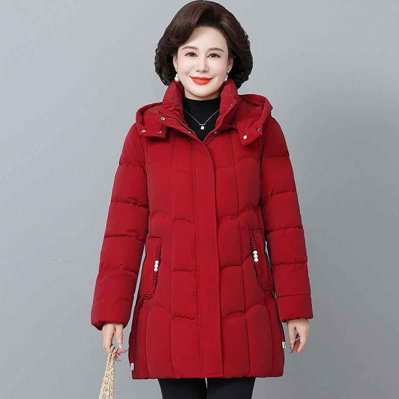Women's Winter Thickened Jackets Down Cotton Parkas Hooded Quilted Long Pockets Coat Middle Aged Female Overcoat