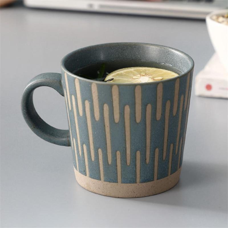 Nordic Ceramic Retro Coffee Mug Simple Office Tea Cup Coarse Pottery Handmade Breakfast Milk Mug Couple Drinkware