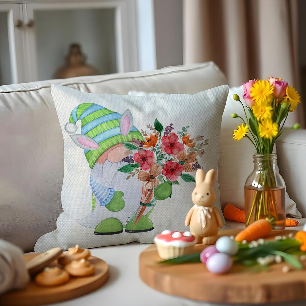 Easter Floral Pillowcase Linen Letter Printing Sofa Cover Cushion Cover Bedroom Pillowcase