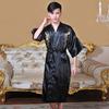 Men Nightgown Dragon Embroidery Silky Satin V Neck Chinese Style Lace-up Strap Long Sleeves Tang Suit Mid-Length Home Pajamas