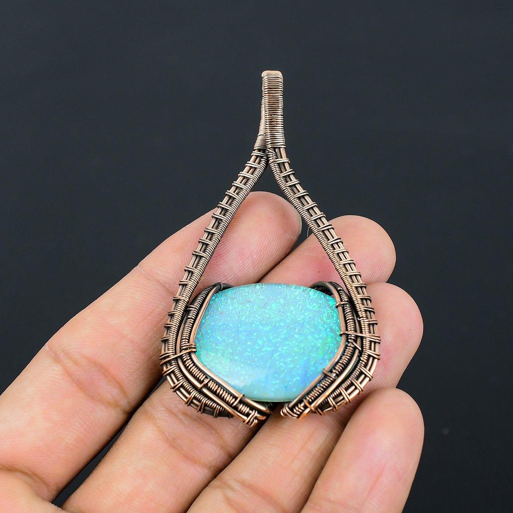 Синий австралийский тройной опал, драгоценный камень, чистая медная проволока, обернутая ювелирными изделиями ручной работы