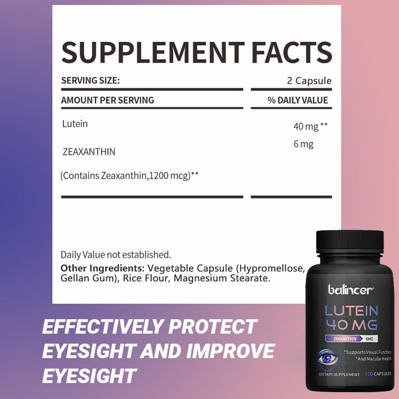 Lutein capsules contain 40mg lutein and 6mg zeaxanthin helping to relieve eye fatigue protect vision and eye health120 capsules