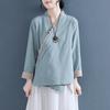 Литературно-художественная рубашка с косым воротником и длинными рукавами, женская хлопковая льняная рубашка в китайском стиле ханьфу