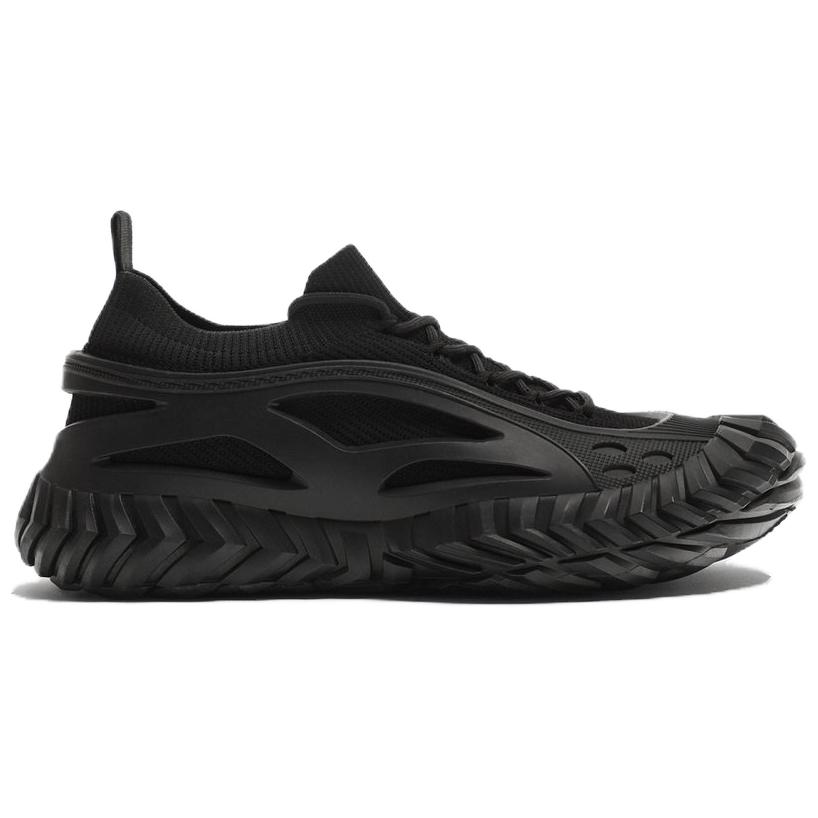 ZARA Knit Fabric Chunky Sole Lace Up Sneakers Black Mens 1230542080035