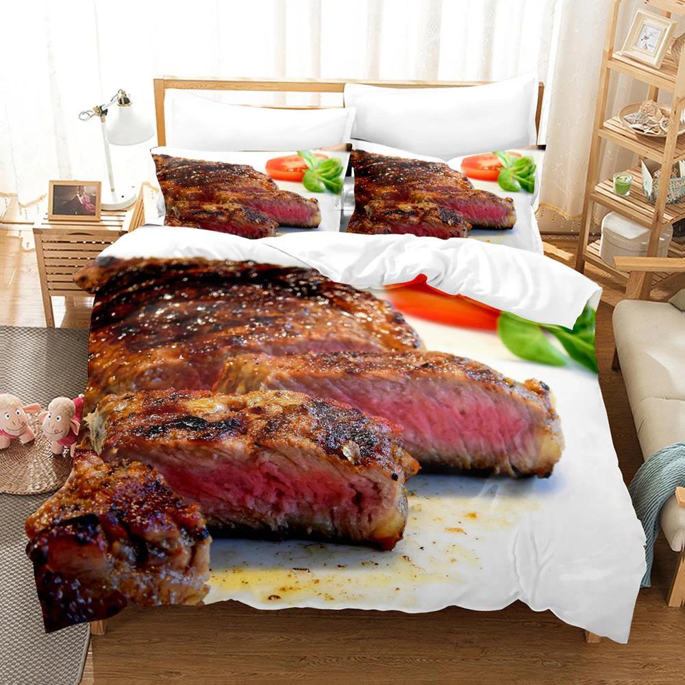 2024 Beefsteak Single Double Full Queen King Size Bedding Set Boys Bedroom Duvet Cover 3D Print Gourmet Steak