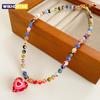 Colored Glass Bead Heart-shaped Pendant Necklaces for Women Dopamine Sweet Collarbone ChainsLight Luxury High-end Necklace