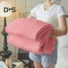 Summer AC Flannel Blanket Thickened Double-sided Plush Striped Texture Solid Color Office Nap Home Bed Sofa Travel Cozy Warm Winter Blanket