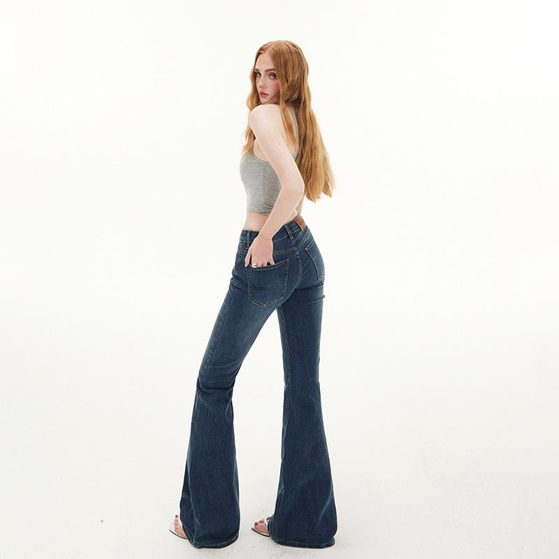 American Spice Girl low-rise and slightly pulled jeans women's spring and autumn new slim-fitting elastic and thin horseshoe flared pants