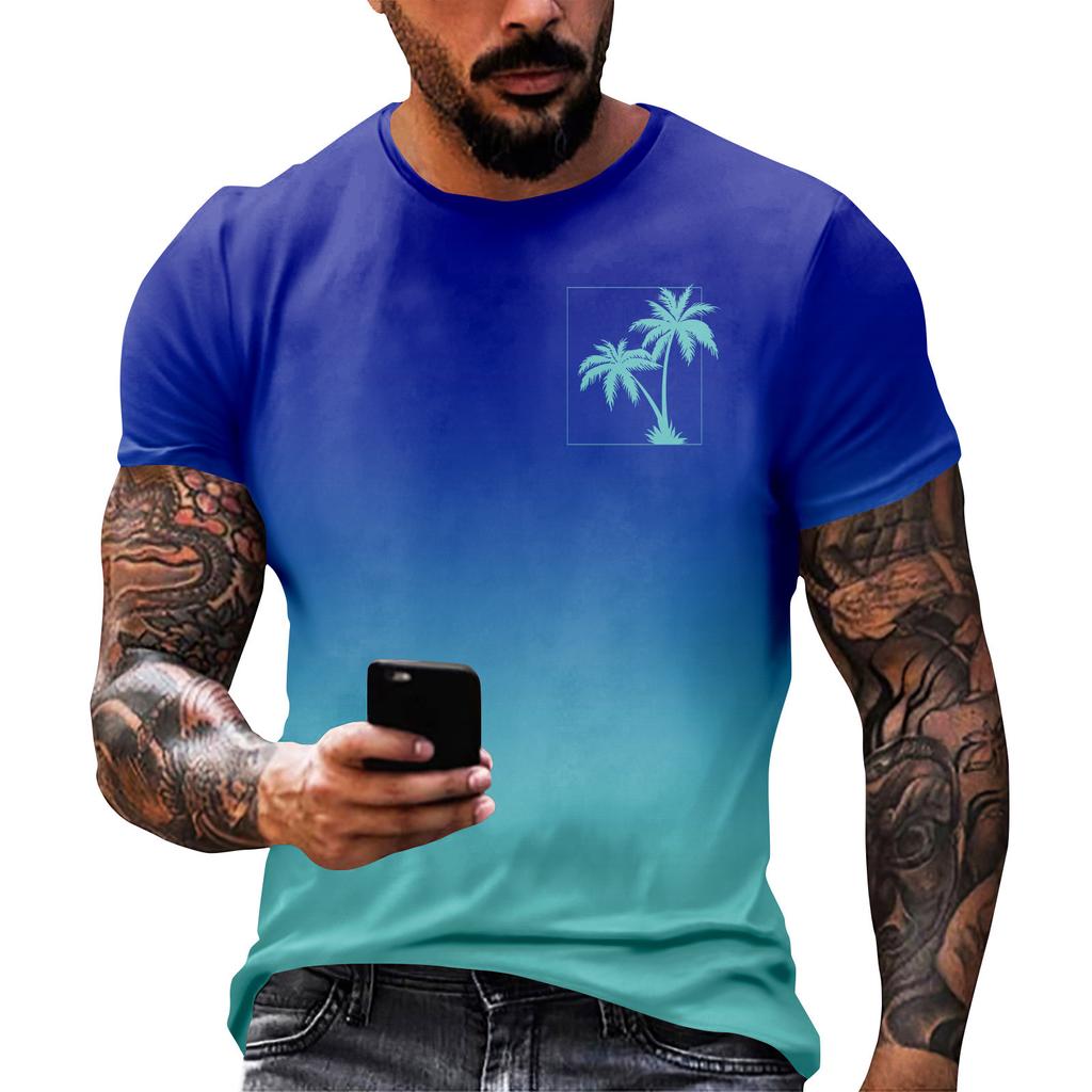 Гавайский принт - мужская повседневная футболка с круглым вырезом и короткими рукавами