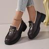 New Women'S Platform Loafers - Faux Fur Lined Winter Shoes Chunky Heel Slip On Casual Shoes Retro Metal Buckle Shoes