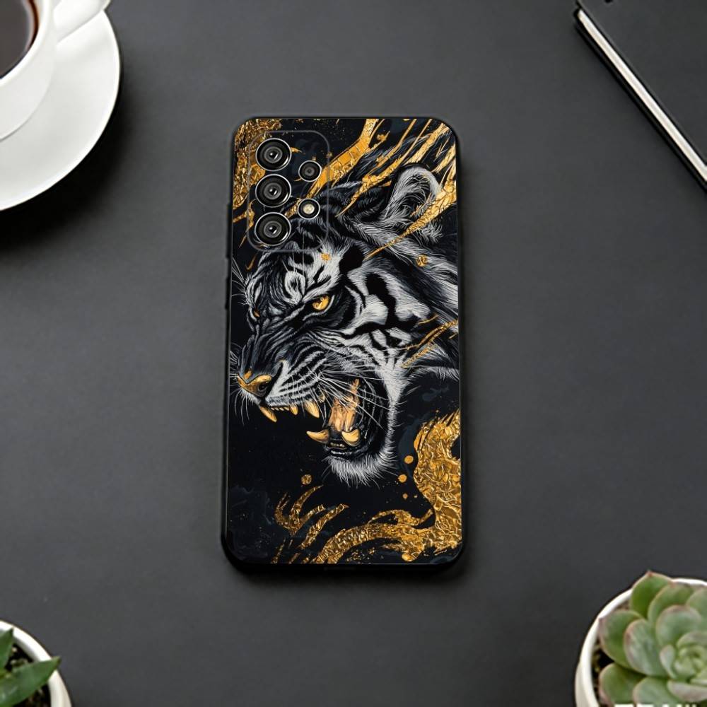 Мультяшный свирепый тигр Чехол для телефона для Samsung S25, S24, S21, S22, S23, S30, Ultra, S20, Plus, Fe, Мягкий силиконовый черный чехол