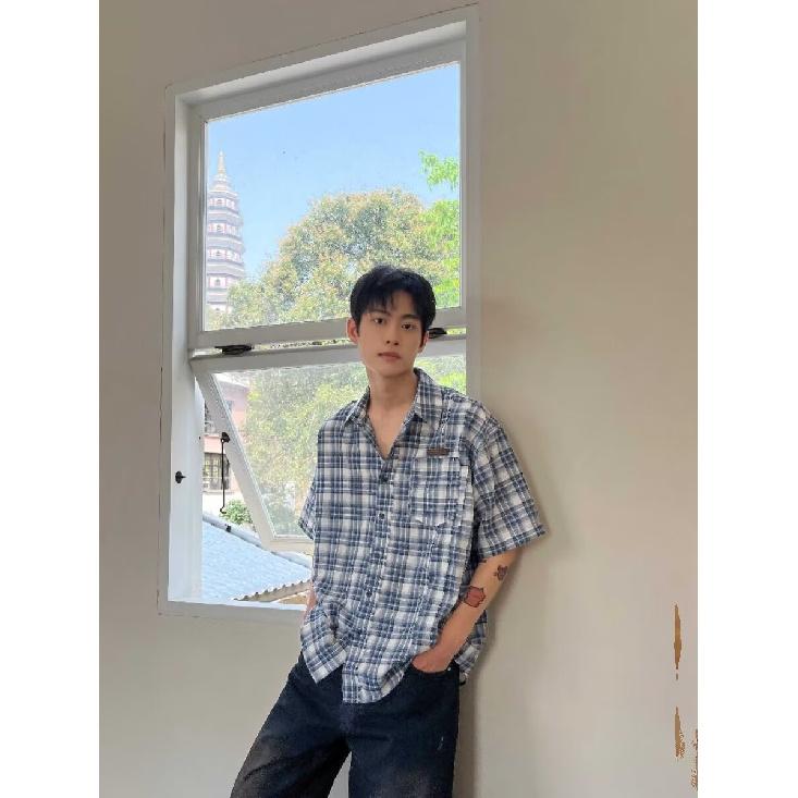 Мужская клетчатая рубашка с квадратным вырезом, молодежная мода, японский стиль, художественная мужская свободная рубашка, новая мода с длинными рукавами, осенний тренд, Харадзюку