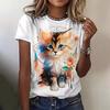Top Women's T-shirt Round Neck Cat Animal Series 3D Digital Printed Tee Short Sleeve T-shirts