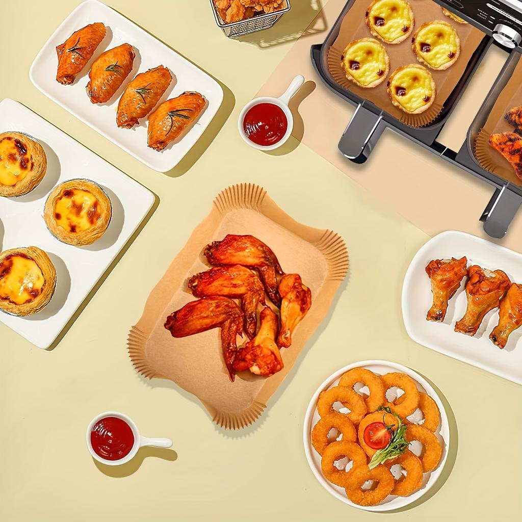 1 комплект/100 шт. Пневматические одноразовые подложки для фритюрницы, аксессуары для фритюрницы, прямоугольные подложки из пергаментной бумаги, для микроволновой печи и т. д.