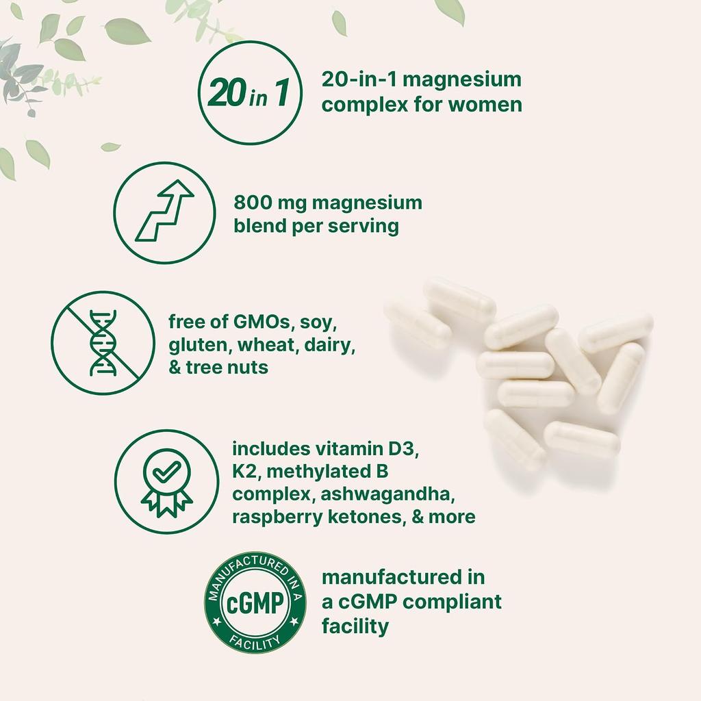 Women's 20-in-1 Magnesium Complex with D3, K2 & Ashwagandha, 240 Vegan Capsules