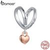 BAMOER 925 стерлингового серебра сердце кисточка шарм окисленный посеребренный розовое золото для женщин ювелирные изделия