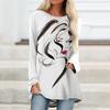 Plus Size Women Tempting a Woman's Face Printed Comfy Long Sleeve Round Collar T-shirt Casual Baggy Mid Length Tee Tops