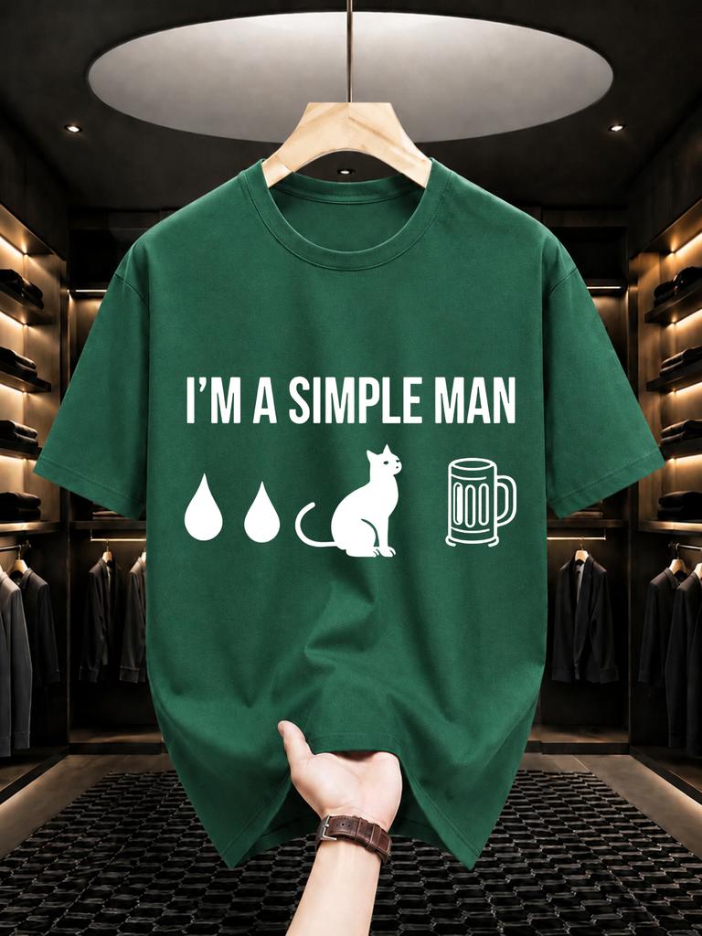 2026 New Pure Cotton Tshirt I Am A Simple Unisex Water Cat Beer Fun Print Crew Neck Short Sleeve Casual Top