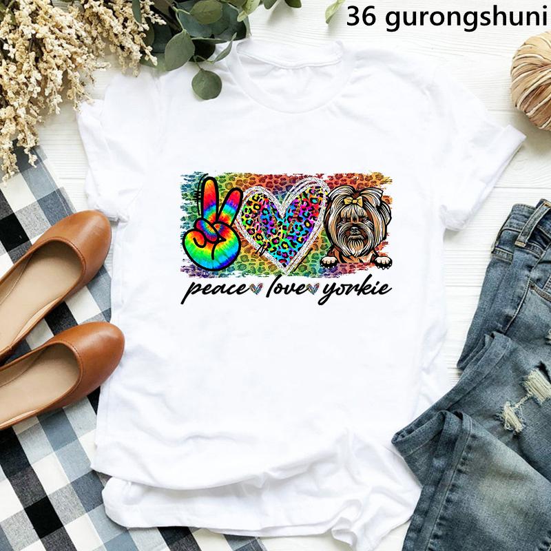 Peace Love Border Colliecockerspanielshih Tzubernese Pyrenees Print Tshirt Unisex Funny Rainbow Leopard T Shirt Girls Tshirt